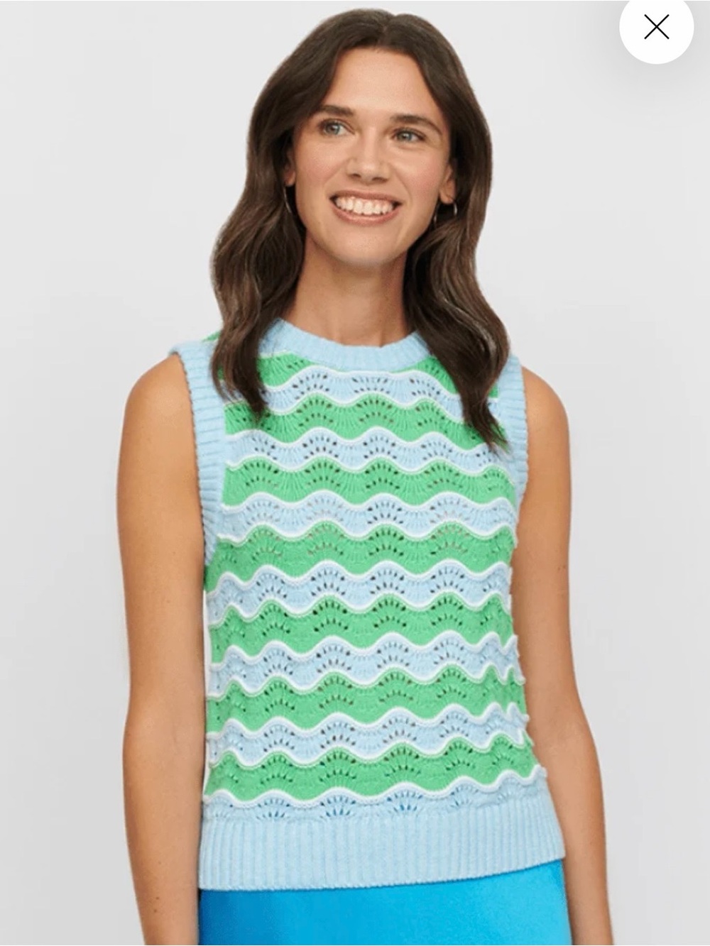 & Isla- Sleeveless Wave Knit Tank - Light Blue and green